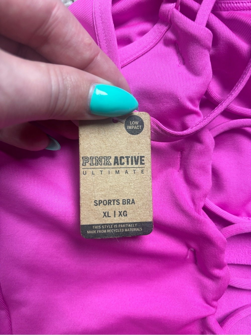 PINK Victoria's Secret Hot Pink Lace-Up Crop Sports Bra - Picture 4 of 6